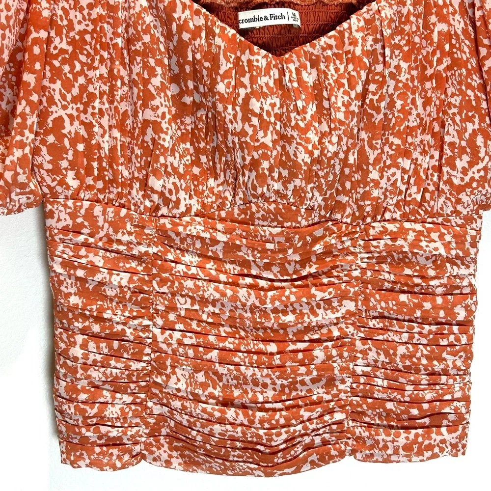 Abercrombie & Fitch Orange White Puff Sleeve Sweetheart Babydoll Top - Medium
